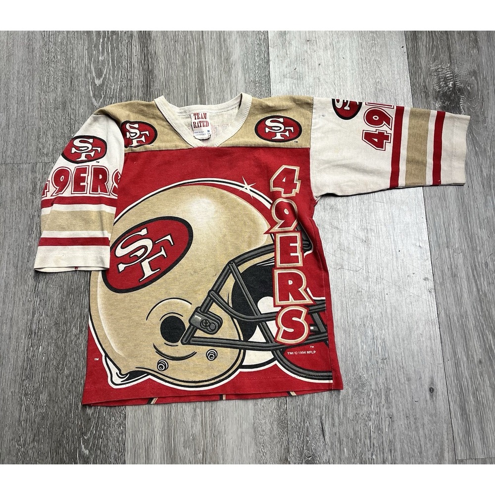 Vintage 1994 San Francisco 49ers Team Rated AOP Youth T Shirt Size Medium